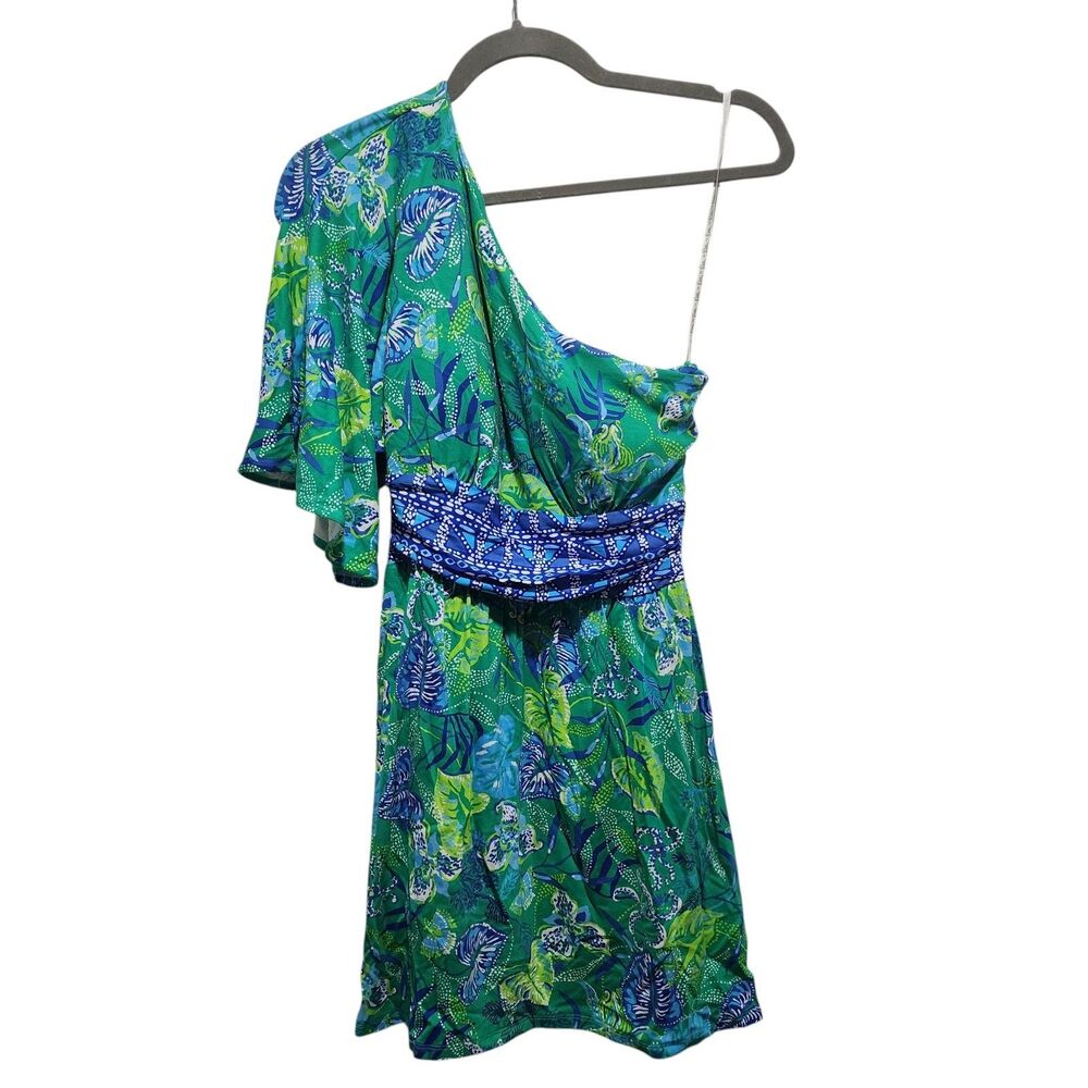 NWT Lilly Pulitzer Niki One Shoulder Romper Green Tropical Print Size 0
